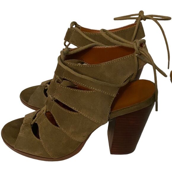 Saks Fifth Av Sz 6.5B Green Leather Suede Gladiator Laces 3” Platform Sandals - Picture 1 of 7